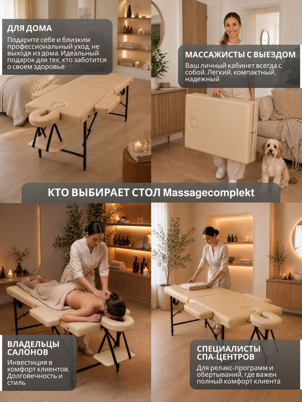 Массажный стол складной с регулировкой высоты Massagecomplekt, 190*70, c изголовьем и подлокотниками