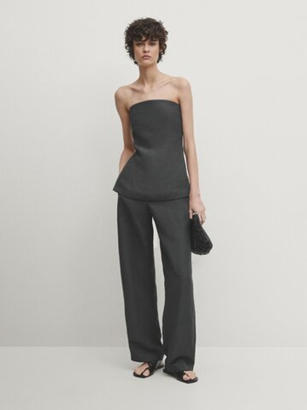 Massimo Dutti Топ из смесового льна, свинцовый