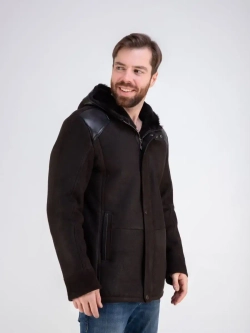 Дубленка мужская натуральная зимняя с капюшоном Турция