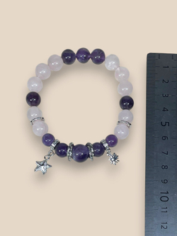 Браслет для Рыб, аметист и розовый кварц