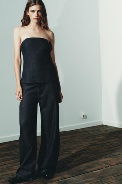 ZARA БРЮКИ BALLOON С ЗАЩИПАМИ, ТЕМНЫЙ ИНДИГО