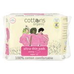 Cottons, Ультратонкие прокладки с крылышками, покрывающий слой из 100% чистого хлопка, Super, 12 штук