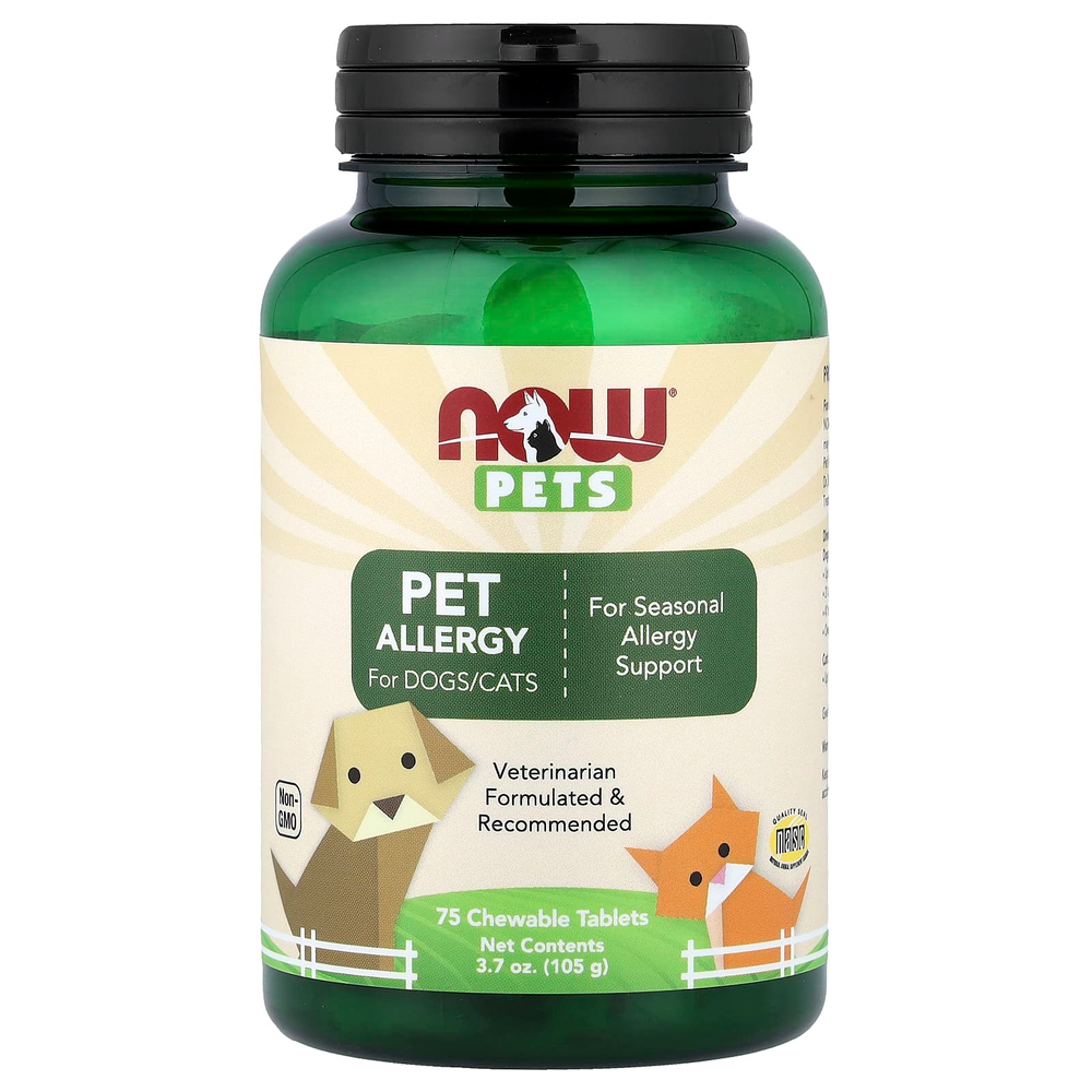 NOW Foods, Pets, против аллергии, для кошек и собак, 75 жевательных таблеток