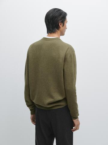 Massimo Dutti Свитер из смесовой шерсти с круглым вырезом, цвет морской волны