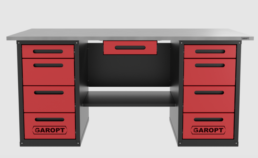 Верстак с ящиком двухтумбовый 4 ящиков /4 ящиков, красный 1800*700 GAROPT, GT1800Y1Y4Y4.red