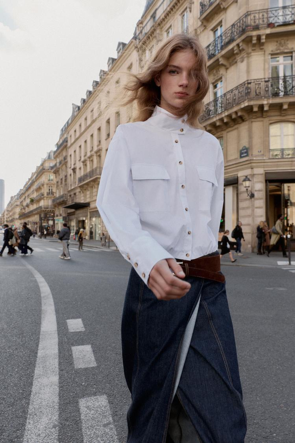 ZARA РУБАШКА ИЗ ПОПЛИНА С ОБЪЕМНЫМИ РУКАВАМИ, БЕЛЫЙ