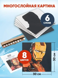 Деревянное панно картина по номерам Железный человек, Marvel