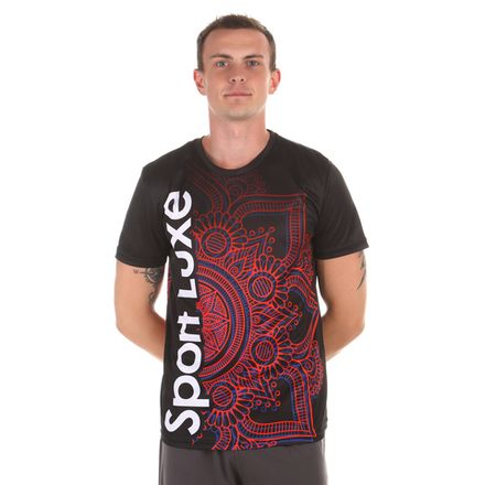 Мужская футболка черная с красно-синим узором Sesmik by Vlad Sedov VS003/VS0001