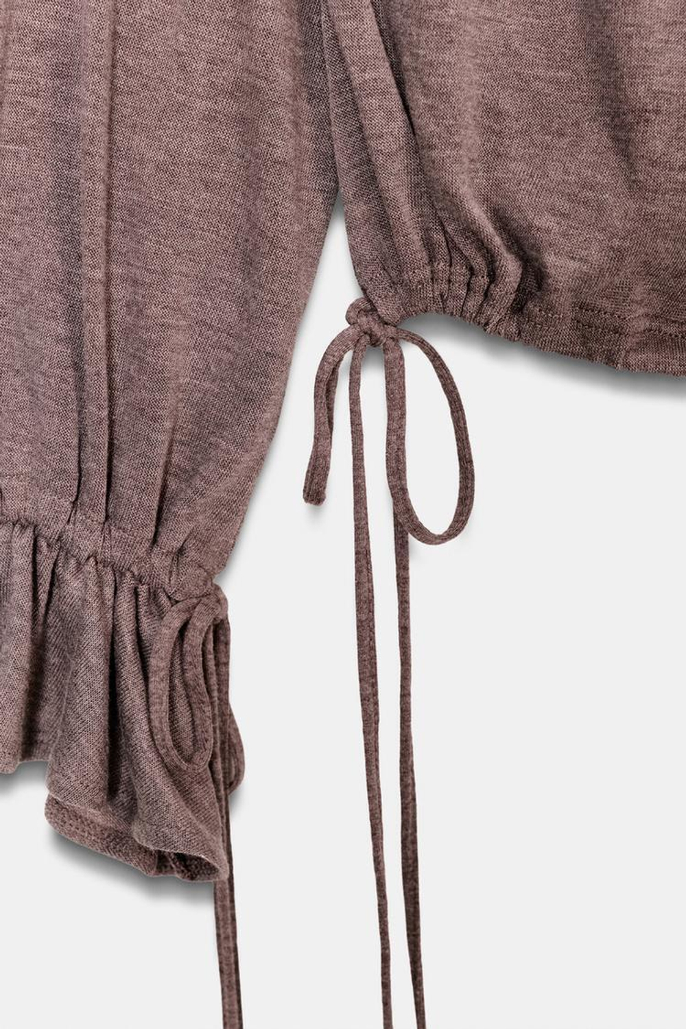 ZARA ФУТБОЛКА С ВОЛАНАМИ ИЗ МЯГКОЙ ТКАНИ, КОРИЧНЕВЫЙ МЕЛАНЖ