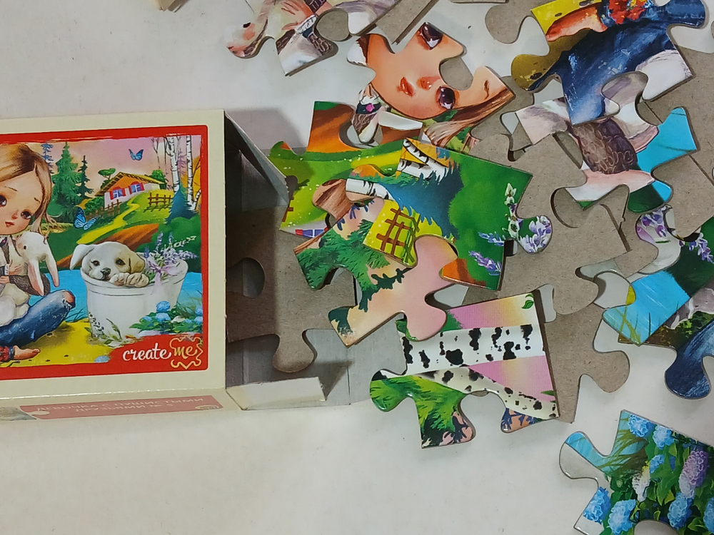 Пазл 24 детали, "Девочка с пушистыми друзьями", Рыжий Кот в комплекте 4 шт, арт.П24-5628, картонная основа, от 3 лет