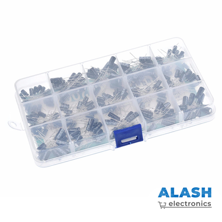 Набор радиальных электролитических конденсаторов 200 шт., 15 номиналов (0.1 µF–220 µF)