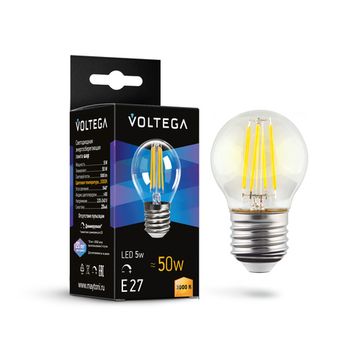 Диммируемая светодиодная лампа Crystal Globe 5W 3000K E27 DIM (7202) VG10-G1E27-3K-5W-FD Voltega