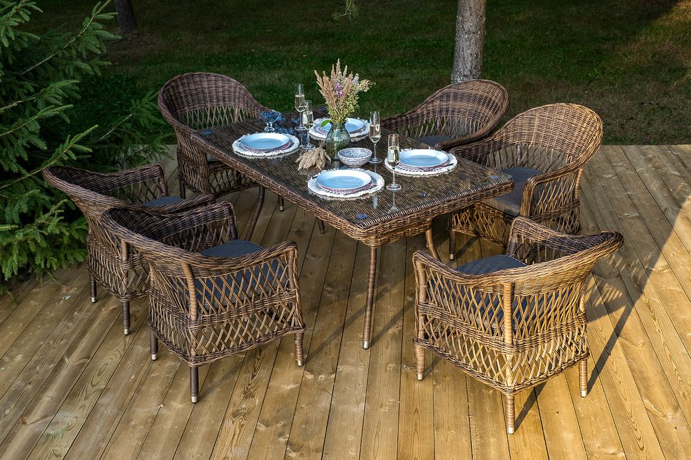 "Амароне" обеденная группа из искусственного ротанга на 6 персон, цвет коричневый