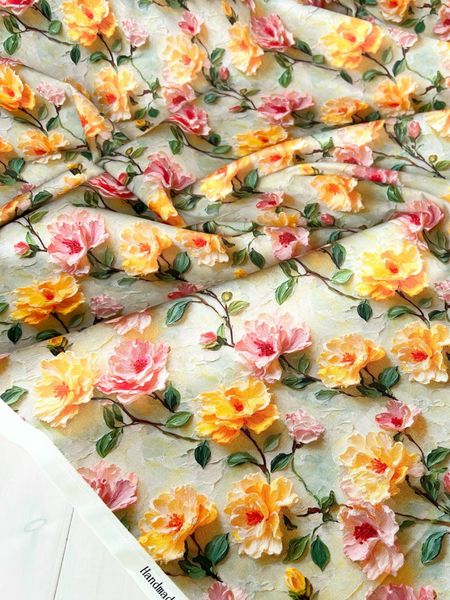 ИМПАСТО, ЖЕЛТЫЕ И РОЗОВЫЕ ЦВЕТЫ НА ФЕНХЕЛЕВОМ ФОНЕ 3