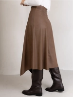 Юбка кожаная трапеция миди