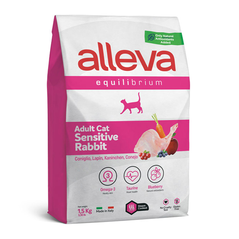 Полнорационный корм Alleva Equilibrium Sensitive, для кошек, кролик, 1.5 кг