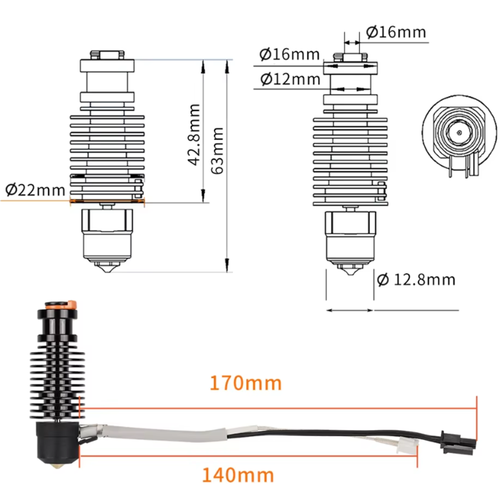 Печатная головка CHC-V6 Hotend 24 В 50 Вт с керамическим нагревателем