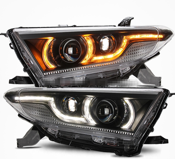 Передние фары Тойота Хайлендер 2011-2013 V9 type [Комплект Л+П; ходовые огни; динамичный поворотник; биксеноновая линза; электрокорректор]