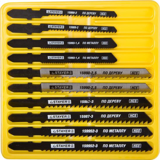 Набор STAYER Пилки МАСТЕР №3 для эл/лобзика,по дер, мет. и пласт , Т-хвост.,10шт
