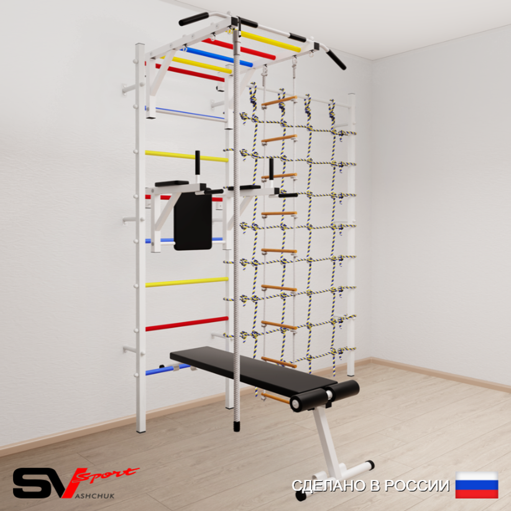 Шведская стенка Sv Sport усиленная 6550 (Турник рукоход/Брусья/Скамья/Канат/Лестница/Канатный лаз)