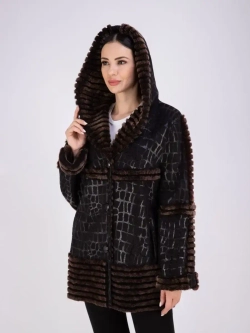 Дубленка женская натуральная с капюшоном оверсайз Турция