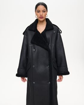 Двубортная дублёнка свободного прямого силуэта