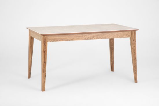 Стол Франк (дуб/нога светлый дуб с чёрной патиной/столешница керамика жемчуг)