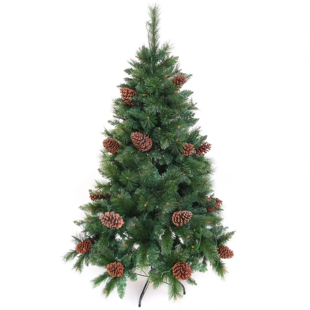 Елка светодиодная «Лесная метель» 150 см, ПВХ+леска (шишки и напыление), 407 веток, 140 ламп LED, Теплый белый