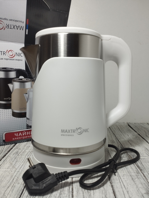 Чайник 2,0л нерж двойные стенки Maxtronic белый 1500Вт 509MAX