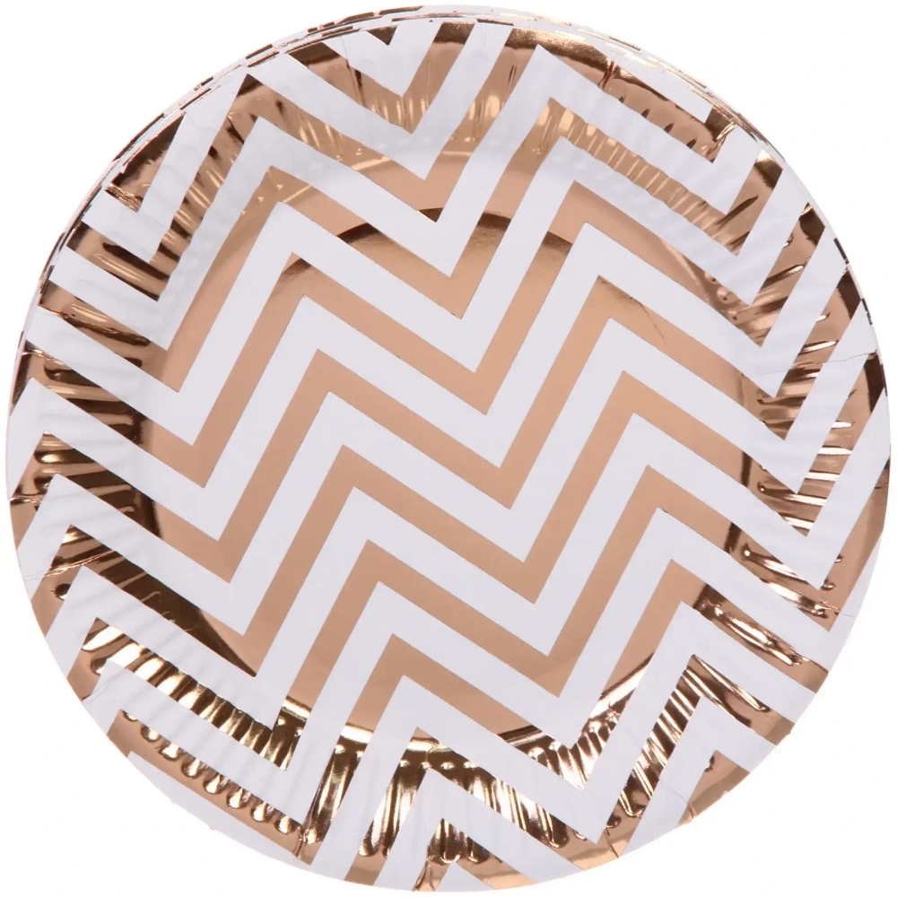Тарелка бумажная 18 см в наборе 10 шт «Зигзаг», розовое золото