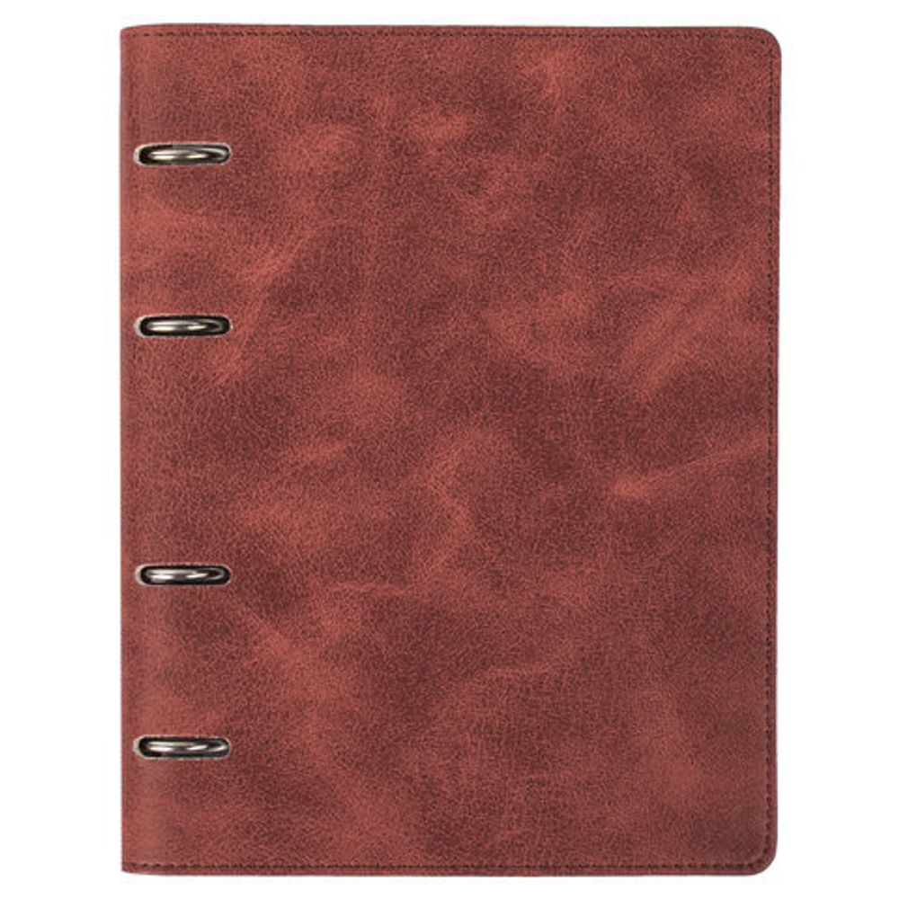 Тетрадь на кольцах А5 (180х220 мм), 120 л., под гладкую кожу, вырубка под кольца, кремовый блок, BRAUBERG "Main", клетка, коричневая, 401710