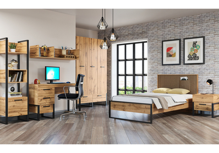 Кровать Woodville Iris 90х200 металл дуб вотан, черный муар