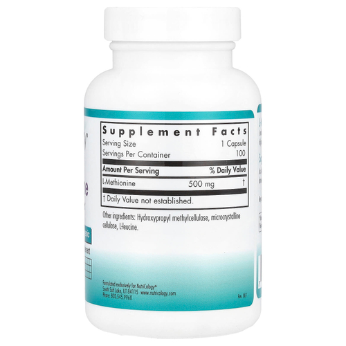 Nutricology, L-метионин, 500 мг, 100 вегетарианских капсул