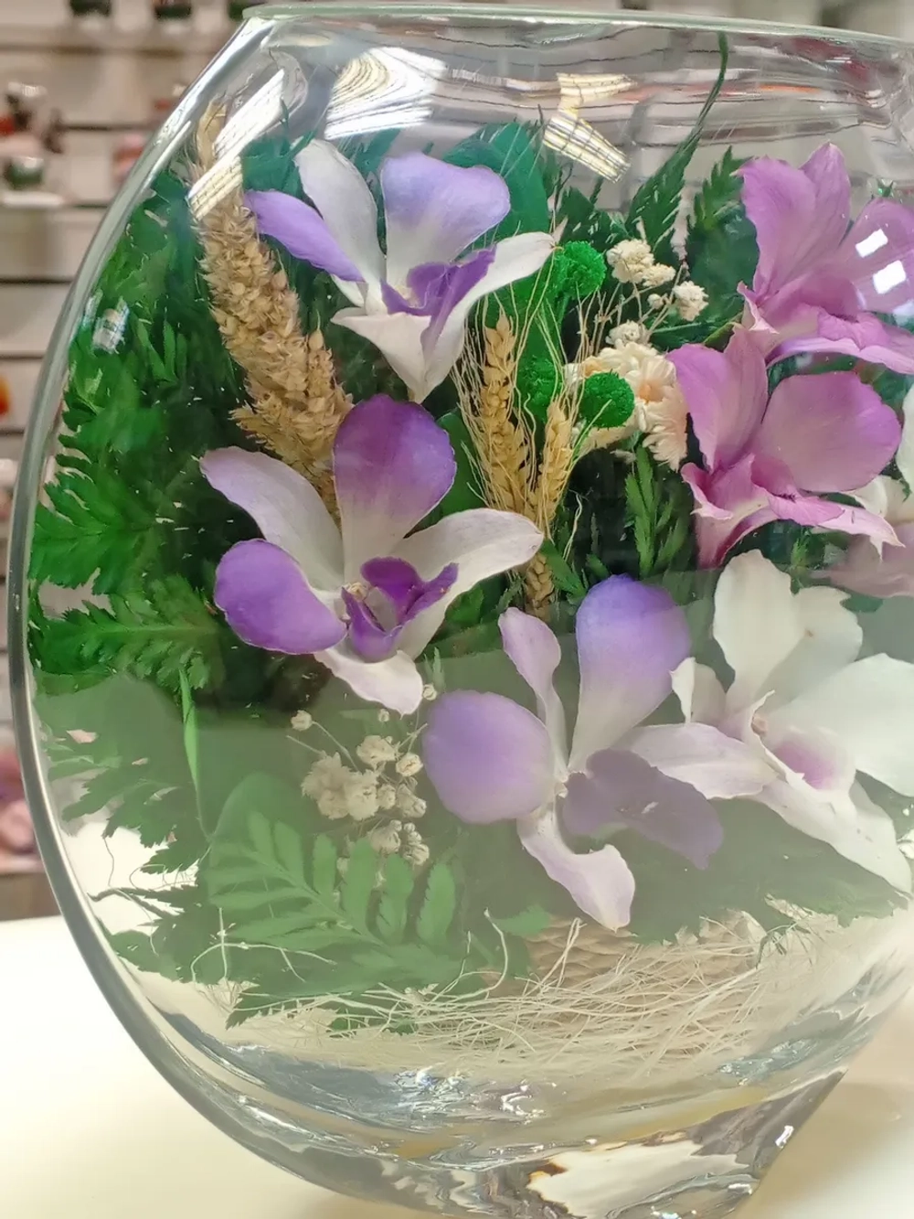 натуральные цветы в стекле, вакуум