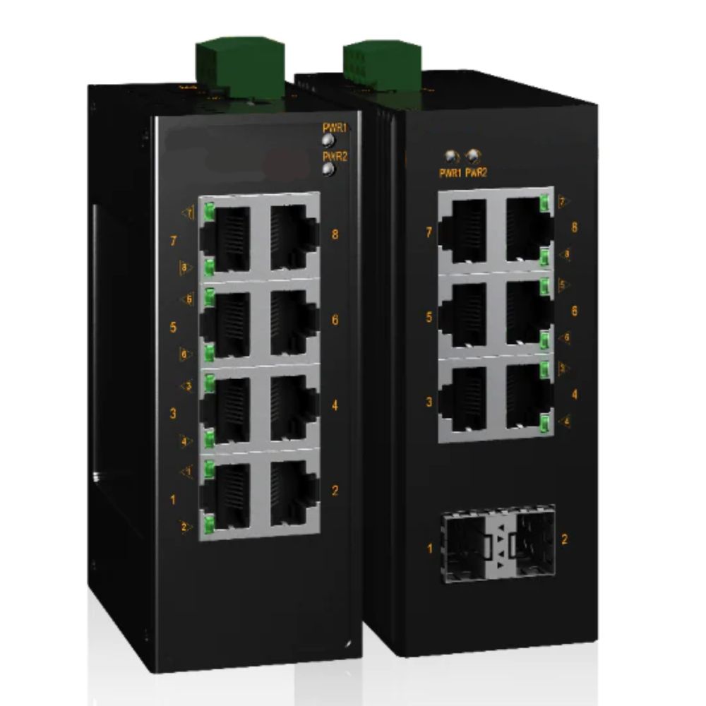 Промышленный неуправляемый коммутатор, 8×10/100Base-T(X) портов RJ45,12-48В DC/18-30В AC, с резервированием