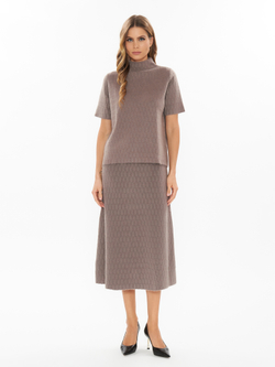 Женская трикотажная юбка трапеция коричневая на резинке