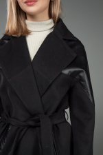 Пальто Melissima мод. 123 кашемир + кожа, черный