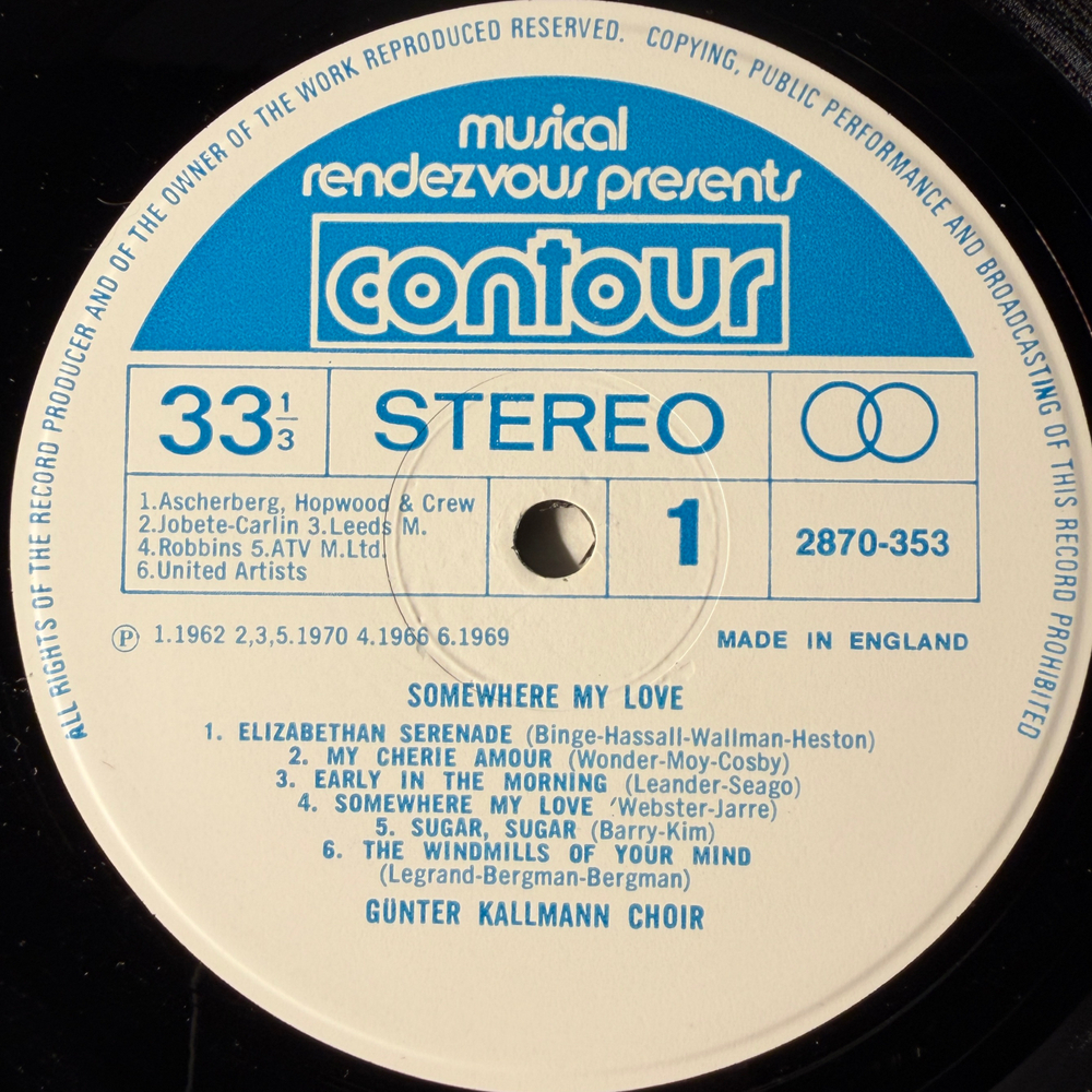 Gunter Kallmann Choir ‎– Somewhere My Love (Англия)