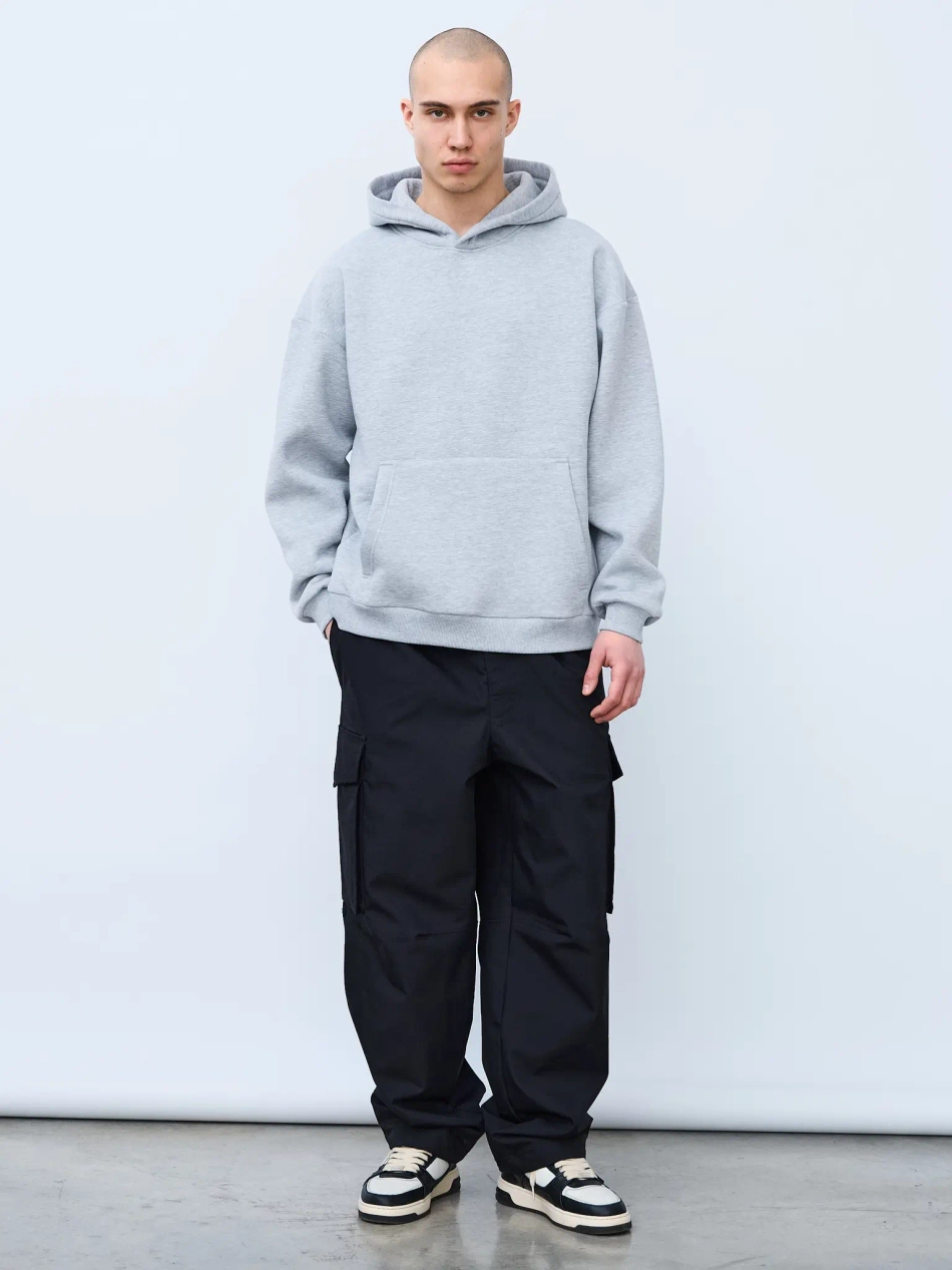 Худи оверсайз с начесом (серый меланж)