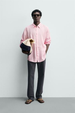 ZARA РУБАШКА REGULAR FIT ИЗ 100% ЛЬНА, РОЗОВЫЙ