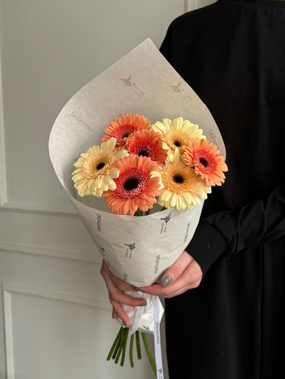 Кулек из 7 минигербер кремовых оттенков