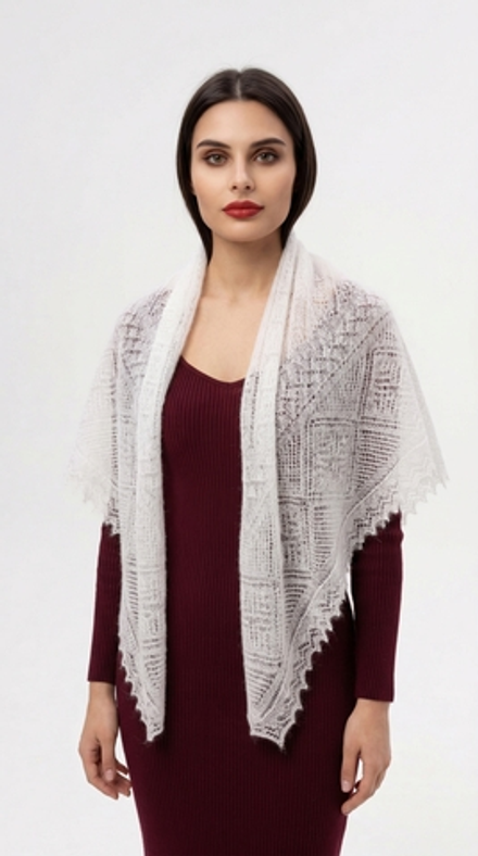 Оренбургский пуховый платок-паутинка А80-01 белый отбеленный