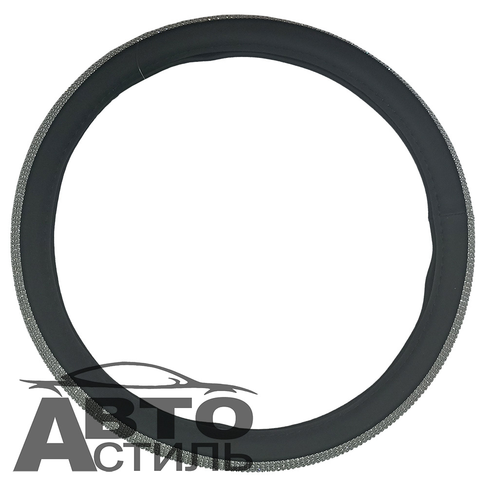 Оплетка на руль круглая Coolpart DIAMOND 50  (37*38) к/з черный/белый СТРАЗЫ A268BL-WT