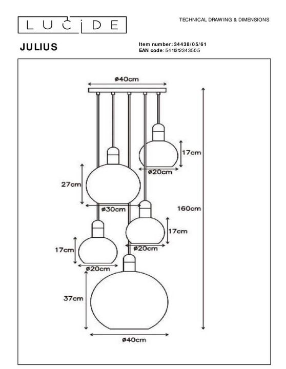 Подвесная люстра Lucide Julius 34438/05/61