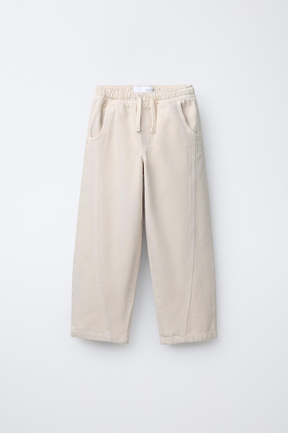 ZARA БРЮКИ BALLOON С ДЕКОРАТИВНЫМИ ШВАМИ, ЭКРЮ