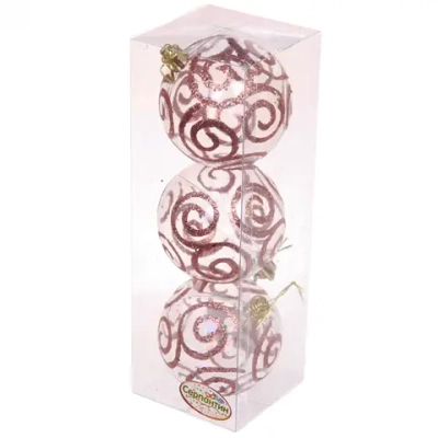 Новогодние шары 7см (набор 3шт) «Зимние узоры», розовое золото