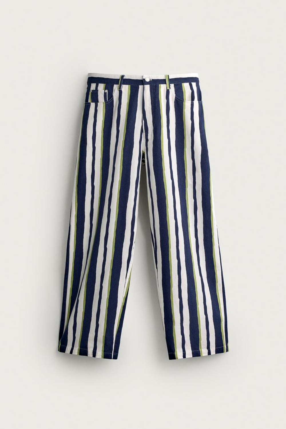 ZARA БРЮКИ STRAIGHT FIT В ПОЛОСКУ, МОРСКОЙ СИНИЙ