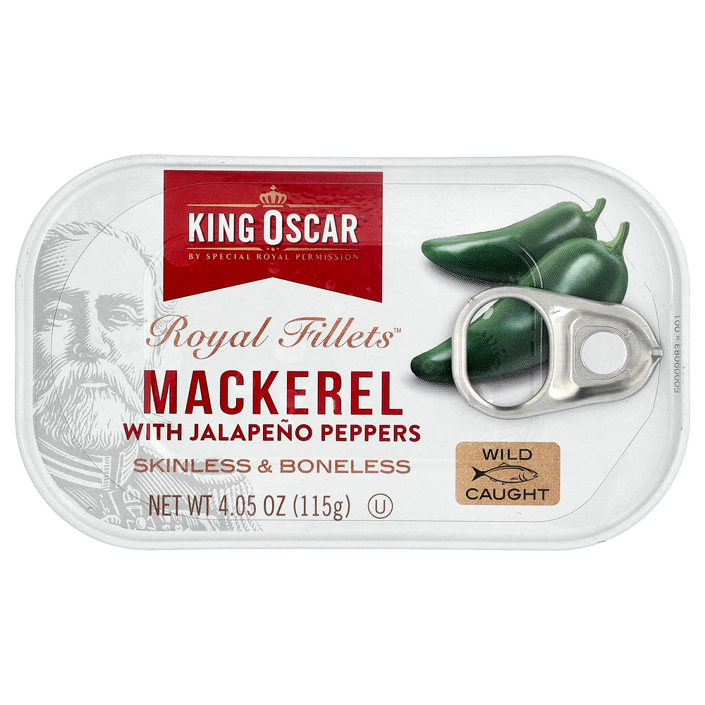 King Oscar, Royal Fillets™, макрель с перцем халапеньо, 115 г (4,05 унции)