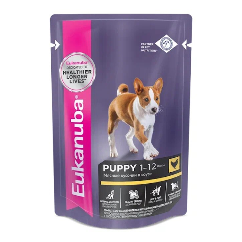 Пауч Eukanuba Puppy All Breed для щенков всех пород, с курицей в соусе Пауч Eukanuba Puppy All Breed для щенков всех пород, с курицей в соусе