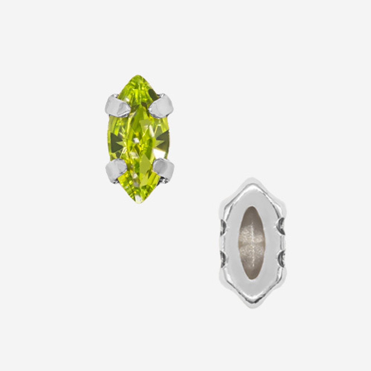 Кристалл Маркиз (Marquise Fancy Stone) в цапах, оттенок "Оливин"/"Olivine", 6*3мм, родирование